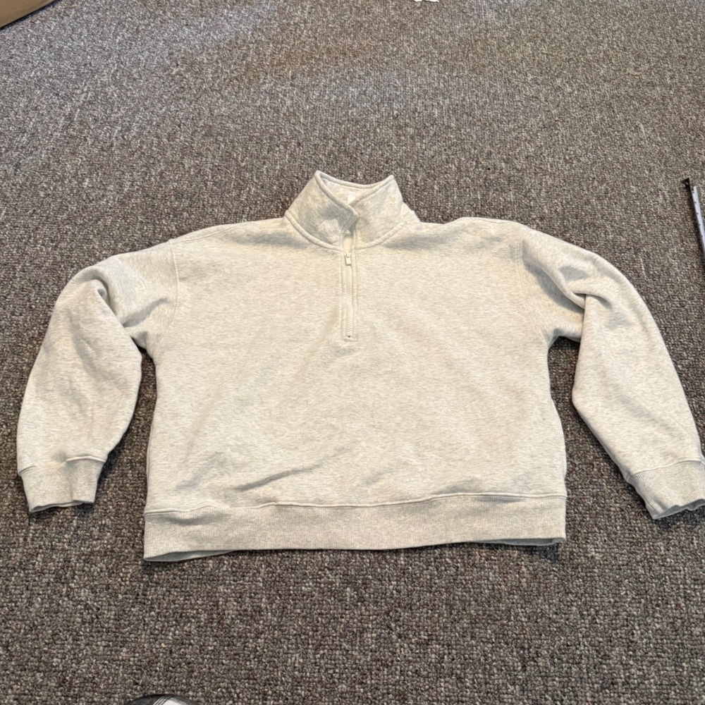 Fabletics Light Gray Heathered Quarter Zip Sweatshirt Pullover XL